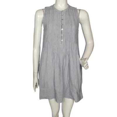 FAHERTY Mini Dress, S, Blue Stripes, Linen, Pintuck Pleats, Buttons, Pockets - Image 1 of 4