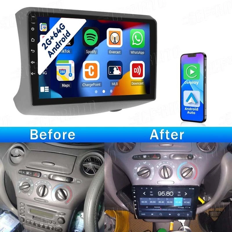 For Toyota Echo 1999-2005 2+64GB Apple Carplay Android Auto Car Radio Head Unit - Image 1 of 4