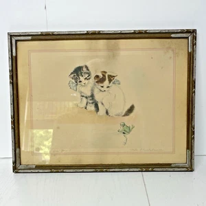 Meta Pluckebaum - Who are you - signierter Druck gerahmtes Bild, Kätzchen und Frosch - Bild 1 von 16