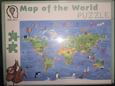 Amagenius World Map 50 Piece Jigsaw Puzzle - Map Of The World Jigsaw Puzzle - Image 1 of 2