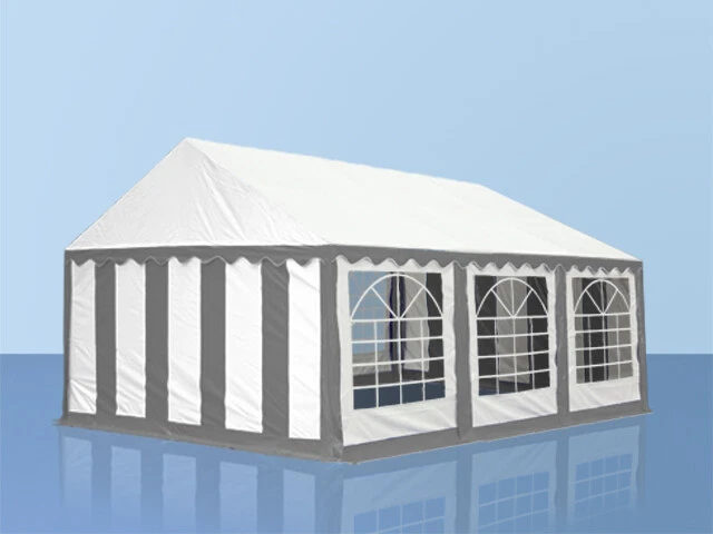 4x6m PVC Partyzelt Bierzelt Zelt Gartenzelt Festzelt Pavillon grau-weiß NEU - Bild 1 von 4