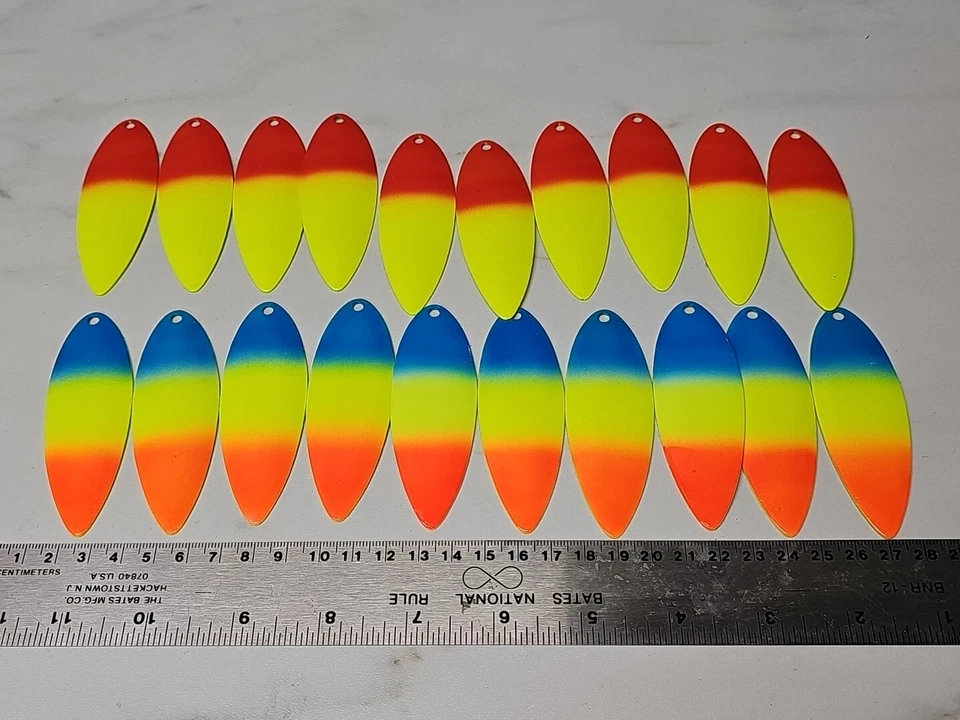 20 Pack Willow Leaf Spinner Blades - NEON 2 Tone. 8.5cm X 3cm - Image 1 of 3