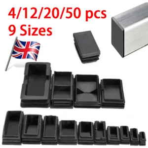 Square End Caps Plastic Tube Inserts Bungs Blanking Plugs Box Section Leg Feet - Picture 1 of 9