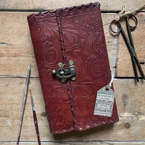 9" Handmade Embossed Real Leather Journal Diary Notebook Sketchbook with Clasp - Picture 1 of 12