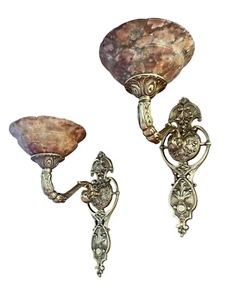 art nouveau antique style wall lights fixtures bronze and real alabaster - Picture 1 of 4