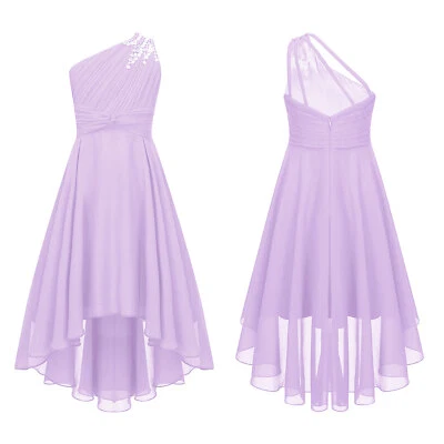 Kids Girls Ball Gown High Waist Evening Chic Dress Chiffon Bridesmaid Proms - Image 1 of 4