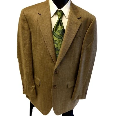 Ralph Lauren Sport Coat Gold HERRINGBONE Jacket SILK Wool Overcheck Blazer 42 R - Image 1 of 4
