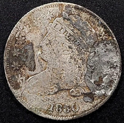 1830 Capped Bust Dime with "*E.C.*" counterstamp on reverse! Cover