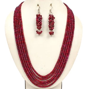 Collar de Cuentas Rubí Certificado Natural 550 cts 5 Líneas Mejor Calidad con Pendiente - Imagen 1 de 10