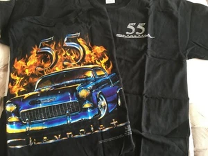 1955 Chevrolet Street Rod Flamed (156) 100% Baumwolle schwarz T-Shirt - Bild 1 von 1