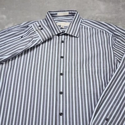 Camisa de vestir Pronto Uomo para hombre extra grande gris a rayas manga larga abotonada Foto 1 de 4