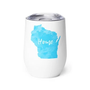 Vaso de vino arte acuarela azul aguamarina Wisconsin Home - Imagen 1 de 4