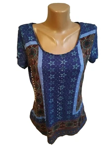 Desigual women's blouse size M blue multi geometric - Picture 1 of 12