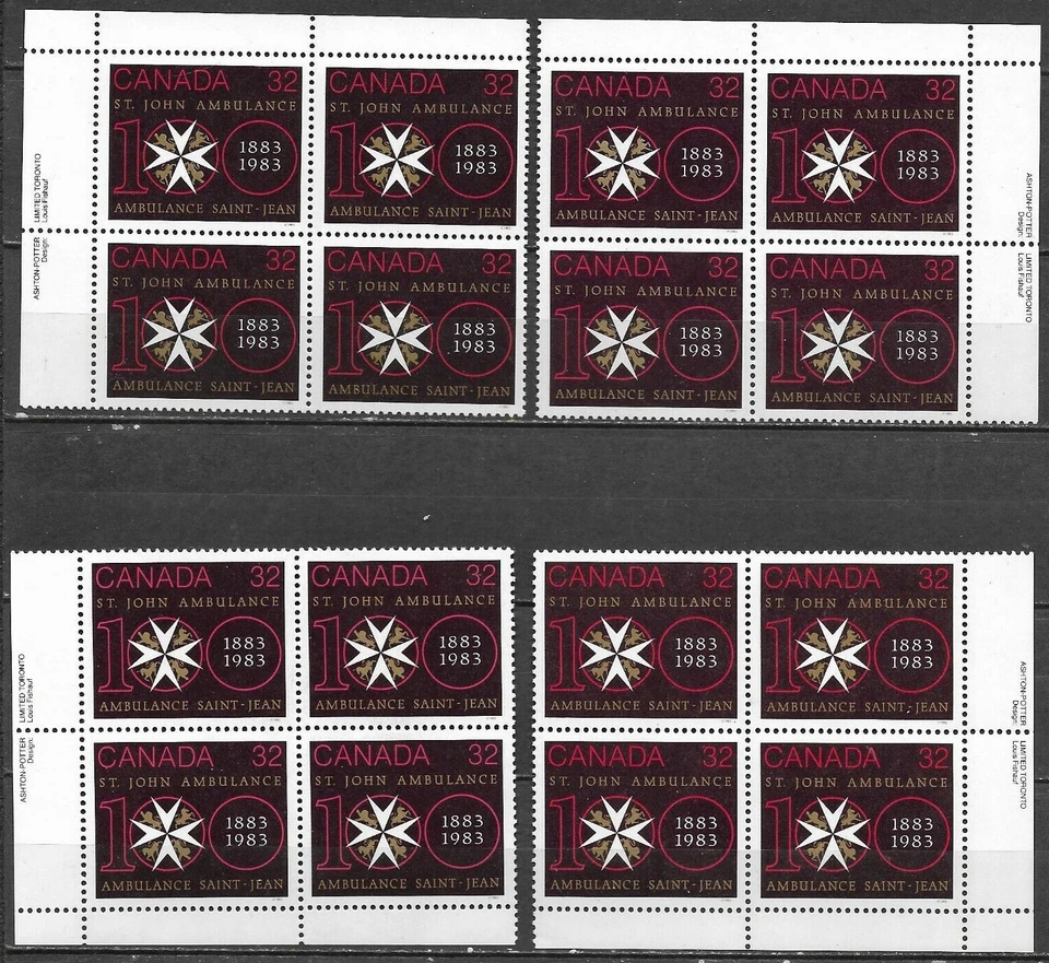 pk02328:Stamps-Canada #980 St John Ambulance 32 cent Plate Block Set- MNH - Image 1 of 1