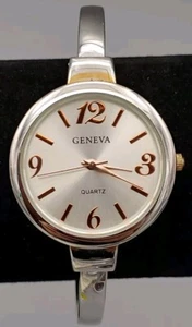 VTG Geneva Silver Tone Rose Gold Indices Women’s Cuff Watch 35mm 31023KOLF353-11 - Picture 1 of 13