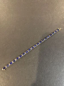 10k Yellow Gold and Dark Blue Sapphire Link Bracelet - Picture 1 of 6