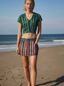 Moschino Jeans Skirt AUS 16 US12 Mini Peace & Love Metallic Stripe Vintage - Picture 1 of 19