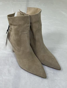 NWT Zara Ankle Boots Booties Fold Over Women's 36/6 Tan Suede Leather Pull On - Picture 1 of 18