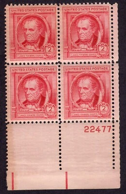 Scott #860 James Fenimore Cooper Plate Block of 4 Stamps - MNH P#22477 #3 - Image 1 of 2