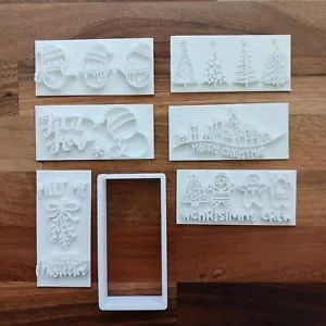 Rectangle Christmas Stamp & Cookie Cutter Set Biscuit Dough Pastry Fondant Xmas - Picture 1 of 22