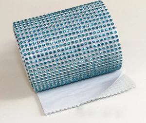 PEACOCK BLUE Mesh Strassband SS8 Borte SELBSTKLEBEND 7,8cm 24 Reihen Türkisblau - Picture 1 of 12