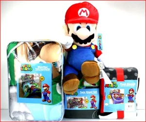6 Pcs- SUPER MARIO Reversibl Comforter + Sheet Set + Blanket + Plush MARIO -TWIN - Picture 1 of 14