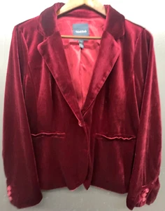 Damen Blazer Jacke L Burgund Velour Schimmer Weich Stretch Whimsigoth Y2K Party - Bild 1 von 12