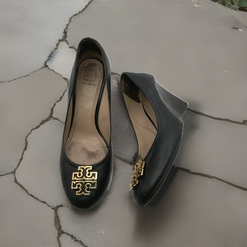 Décolleté a zeppa Tory Burch in pelle nera taglia 7 5 M