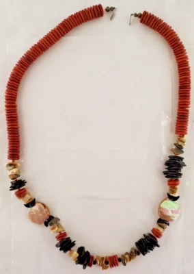 Discos de Madera Multi Cuentas Madreperla Cobre Turmalina 35.5" Largo Collar Foto 1 de 4