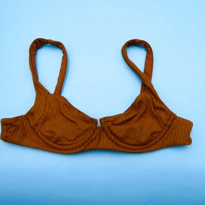Blusa de biquíni Vitamin A XS marrom com nervuras recorte com alça larga EUA - Imagem 1 de 4