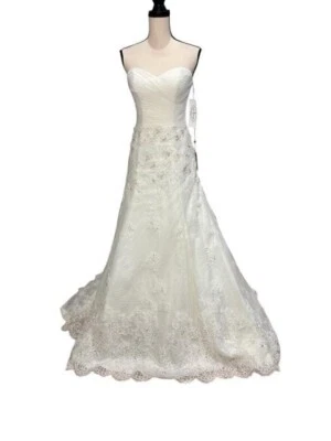 Demetrios Ivory Lace Embroidered Beaded Strapless Wedding Gown Size 4 $2999 - Image 1 of 4