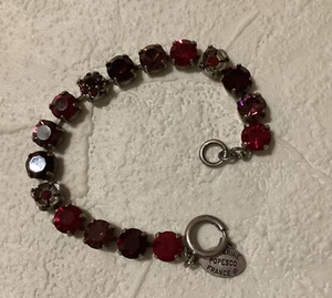 Catherine Popesco Silver-tone Swarovski Crystal Round Bracelet SCARLET Red 7.5” - Picture 1 of 12
