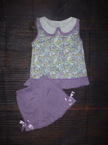 NEW Boutique Purple Floral Collar Tunic & Shorts Girls Outfit Set - Picture 1 of 4