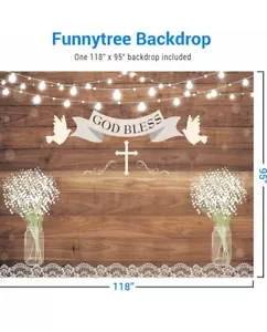 God Bless Baptism Backdrop 1st Holy Communion Party Baby Shower Christening... - Picture 1 of 4