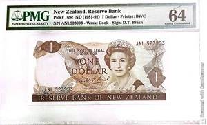 New Zealand Reserve Bank $1 Dollar QE II (1981-92) PMG 64 Pick # 169c - Picture 1 of 2