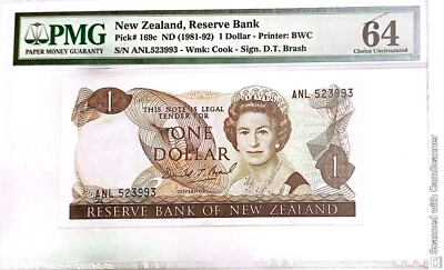 New Zealand Reserve Bank $1 Dollar QE II (1981-92) PMG 64 Pick # 169c - Image 1 of 2