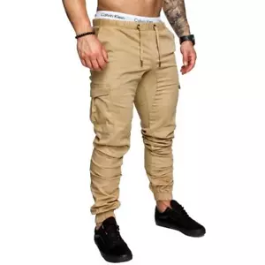 Men's High Elasticity Cargo Pants, Summer Drawstring Pockets Harem Stretch Long - Picture 1 of 36