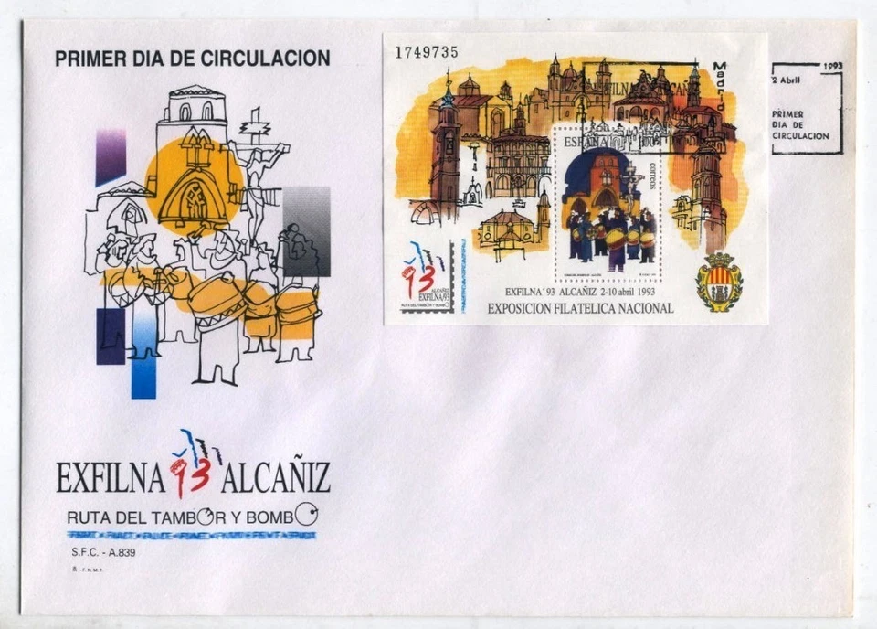 FDC U84 Spain 1993 Block Exfilna Alcaniz - Image 1 of 1