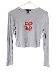 Streetwear Society Cropped Top Women's Medium Blue Cherries Long Sleeve Comfy - Picture 1 of 19