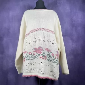 Jumper de núcleo de cabaña floral crema/malva años 80 vintage - Imagen 1 de 4
