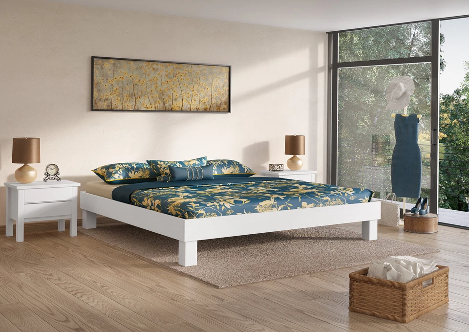 Letto matrimoniale bianco di solido futon 200x200 in Faggio massello bianco - Immagine 1 di 1