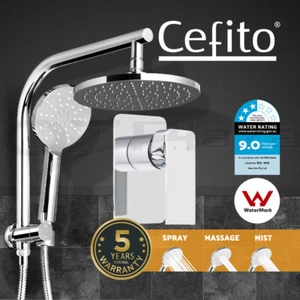 Cefito 9'' Rain Shower Head Mixer Round Handheld High Pressure Wall Chrome - Picture 1 of 11