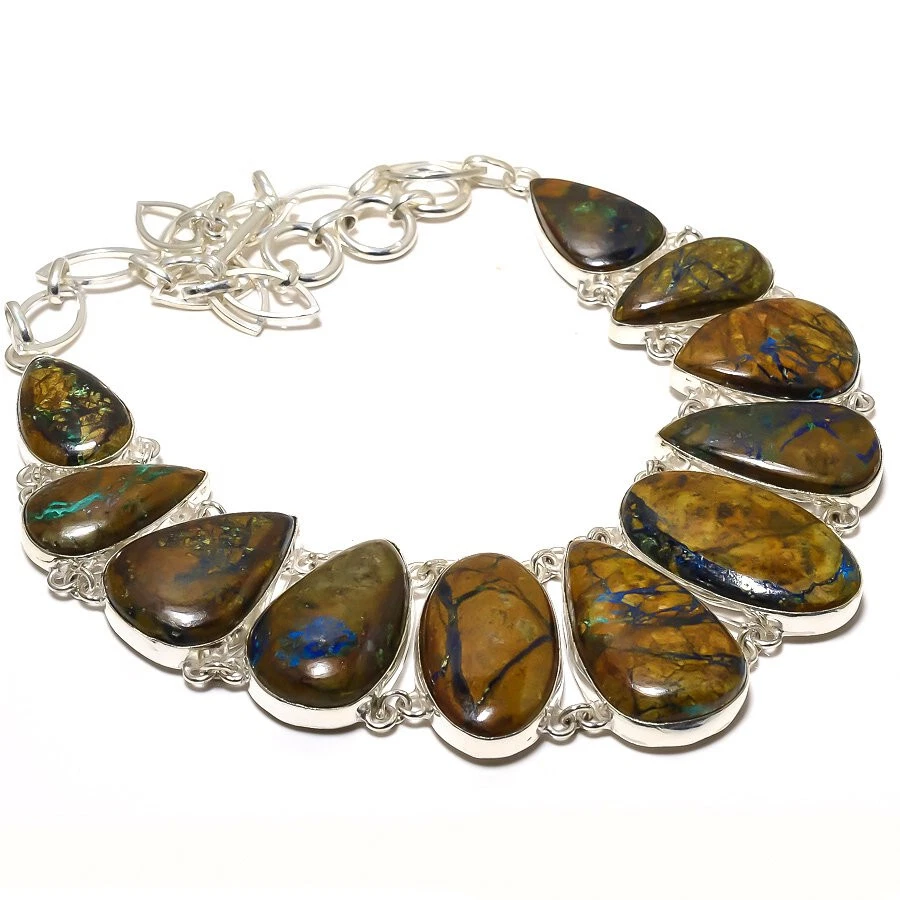 Collar bohemio enchapado en plata con piedras preciosas de azurita extraordinaria joyería 18" Foto 1 de 1