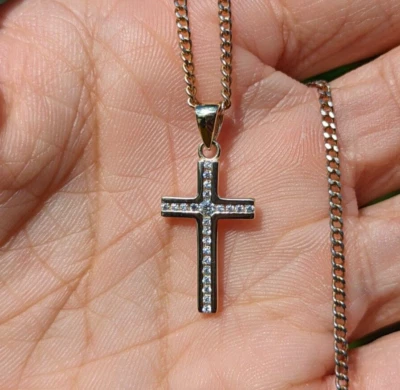 Colgante Cruz Oro Amarillo 9ct Diamante Canal Natural 0.2 Quilates Corte Brillante Foto 1 de 4