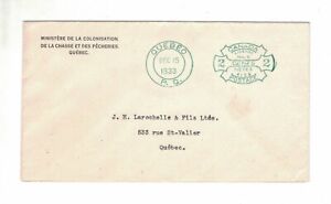 1933-12-15, MINISTERE DE LA COLONISATION, CHASSE ETC,  VIA JH LAROCHELLE, QUEBEC
