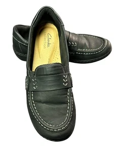 Mocassini slip-on Clarks Collection Cora Ashly da donna taglia 8 1/2 US in pelle nera - Foto 1 di 14