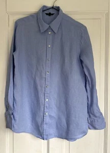Massimo Dutti Blue 100%Linen Shirt Womens Size EU 36 Mother Of Pearl Buttons - Picture 1 of 11
