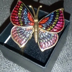 Multi-Color Blue, Purple, Green, Pink, and Gold toned, 2" Butterfly Pendant/Pin - Picture 1 of 9