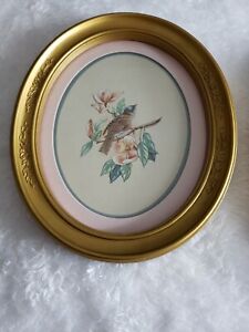 Vintage Oval 2 Gold Frame Blue Bird pictures Kay Lamb Shannon Homco Made in Usa