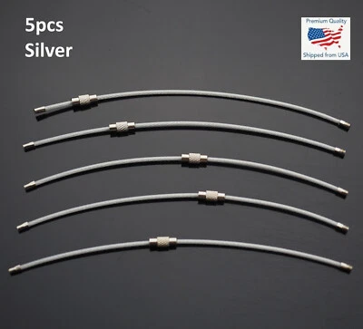 5x Plata - Acero Recubierto de Vinilo Trenzado 2mm Cable Llavero Llavero Lazo 6" Foto 1 de 2